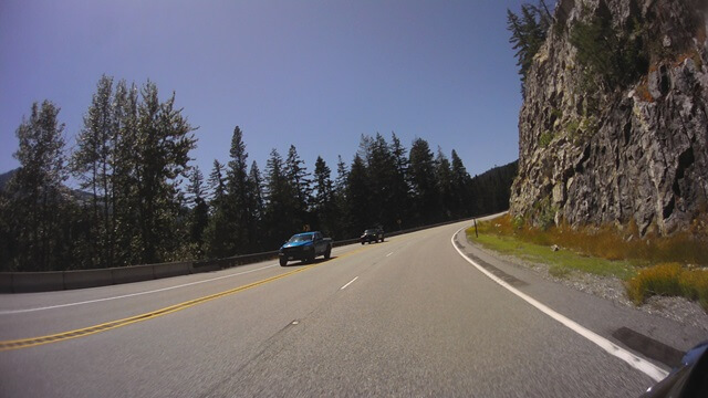 Riding west on highway 2 through the Cascades in western Washington state.