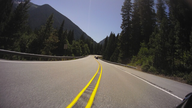 Riding west on highway 2 through the Cascades in western Washington state.