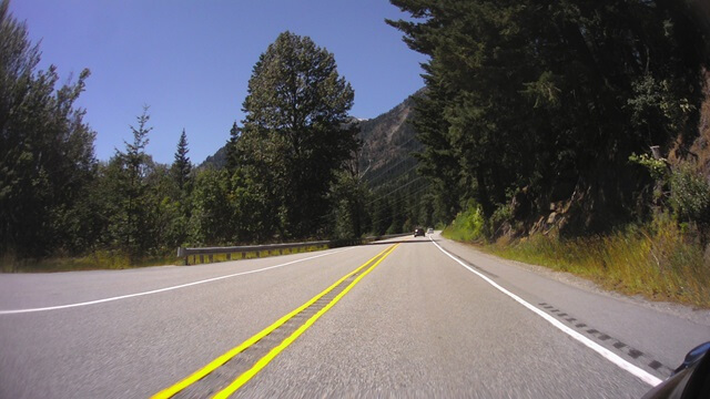 Riding west on highway 2 through the Cascades in western Washington state.