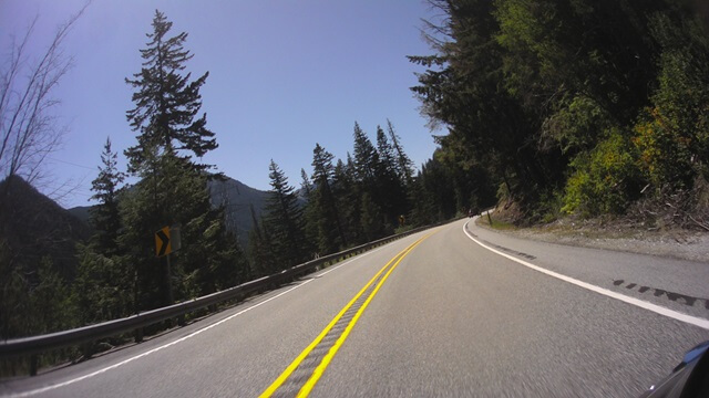 Riding west on highway 2 through the Cascades in western Washington state.