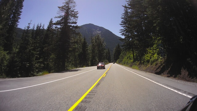 Riding west on highway 2 through the Cascades in western Washington state.