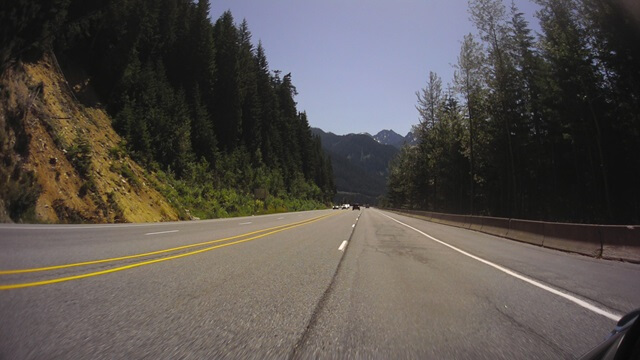 Riding west on highway 2 through the Cascades in western Washington state.