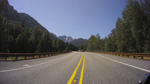 Riding west on highway 2 through the Cascades in western Washington state.