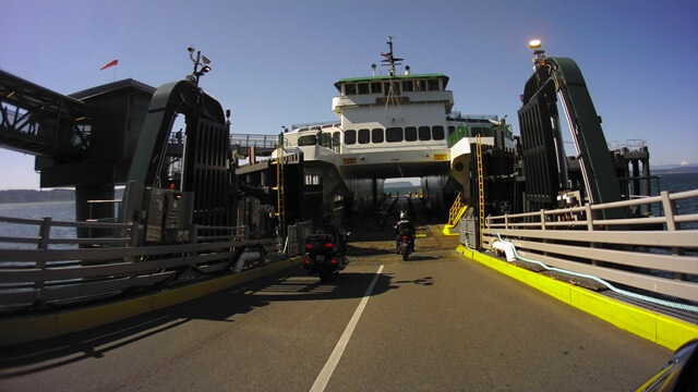 Riding onto the ferry.