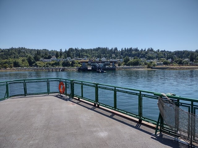 Arriving at the ferry port on the other side of the sound.