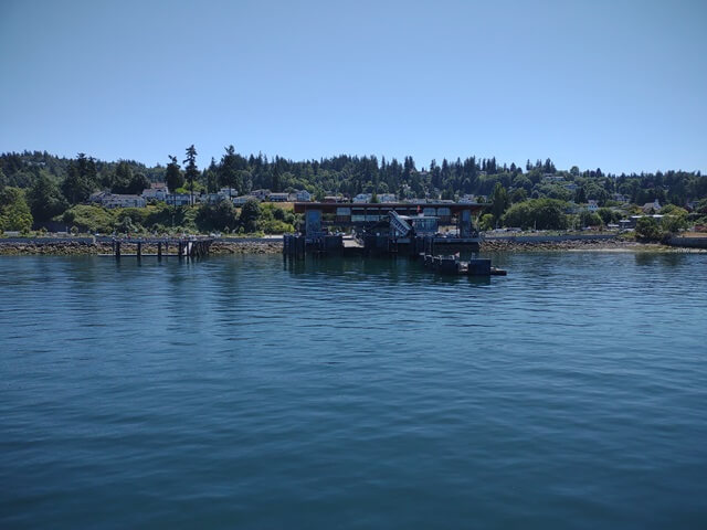 Arriving at the ferry port on the other side of the sound.