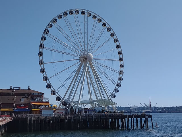 A ferris wheel on the boardwalk in Seattle, WA.