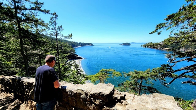 Taking a break on the hike back up the hill from the Deception Pass beach.