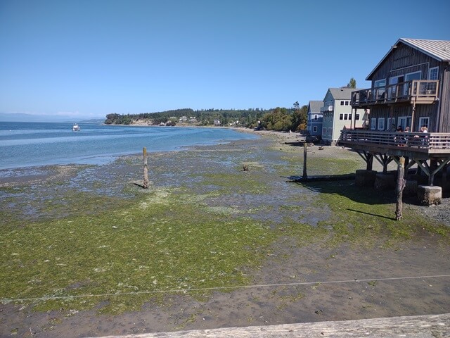 Buildings along the beach in Coupeville, WA.