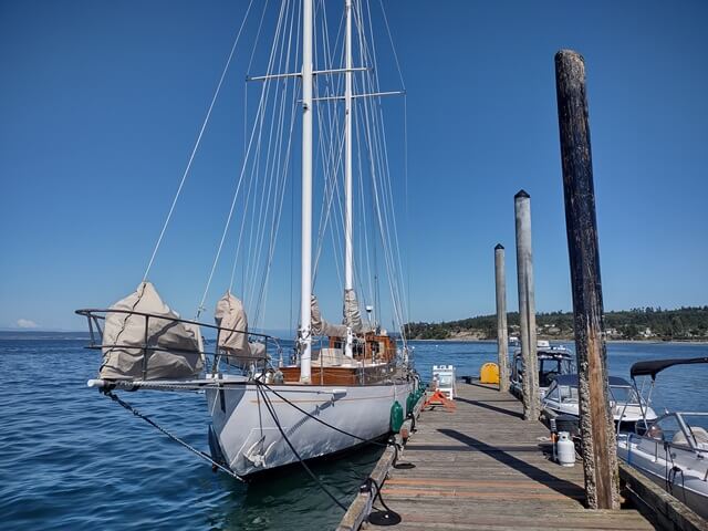 A sailboat docked at the Coupeville marina.