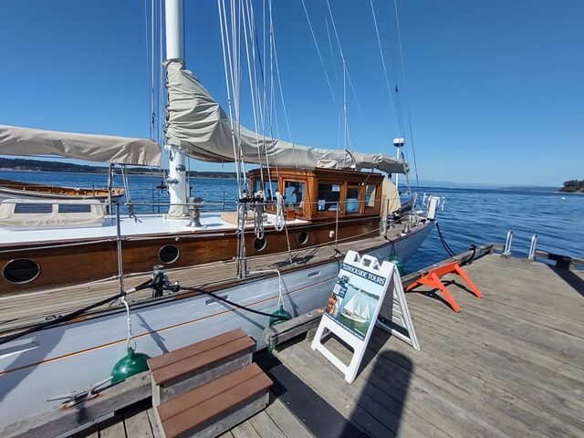 A sailboat docked at the Coupeville marina.