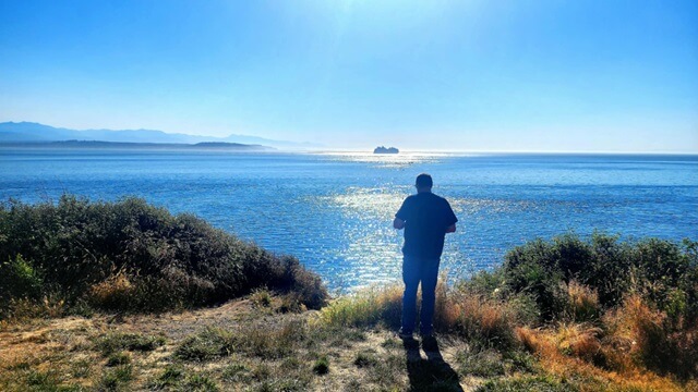 Me watching the cruise ship as it sails.