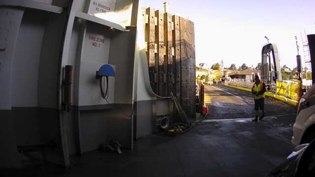 Waiting for the OK to ride off of the ferry.