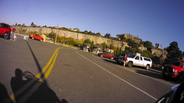 Leaving the ferry landing parking lot.