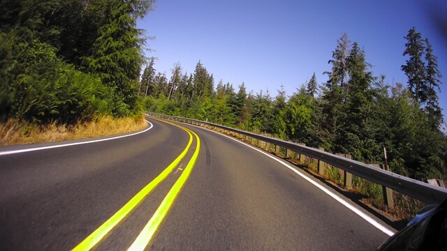 Riding the detour on highway 112 in northwest Washington state.