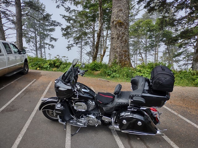 My motorcycle by the Pacific Ocean at Ruby Beach, WA.