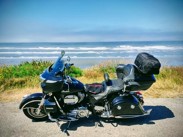 My motorcycle in front of the Pacific Ocean.