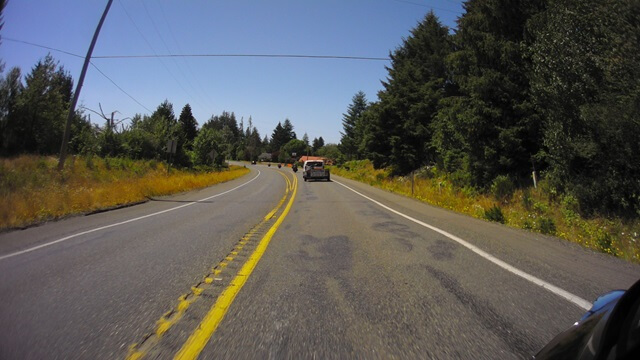 Following a motorcycle tour group on highway 101 in western Washington state.