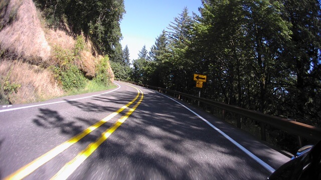 Riding the Columbia Gorge Scenic Byway in southwestern Washington state.