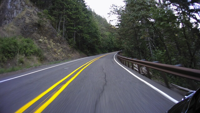 Riding the Columbia Gorge Scenic Byway in southwestern Washington state.