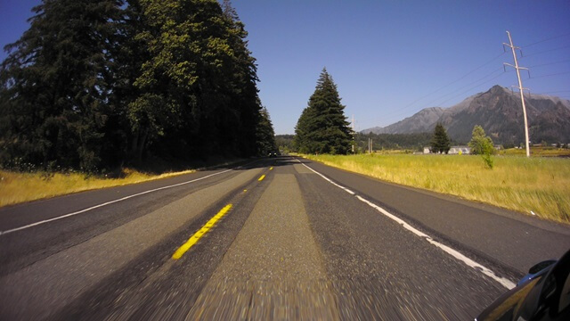 Riding the Columbia Gorge Scenic Byway in southwestern Washington state.