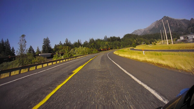 Riding the Columbia Gorge Scenic Byway in southwestern Washington state.