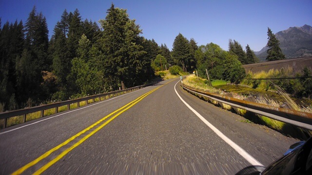 Riding the Columbia Gorge Scenic Byway in southwestern Washington state.