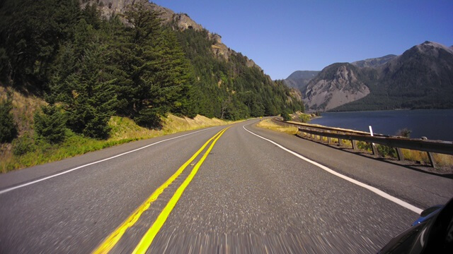 Riding the Columbia Gorge Scenic Byway in southwestern Washington state.