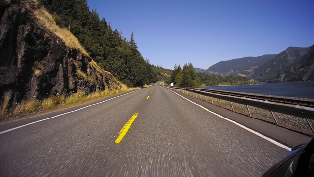 Riding the Columbia Gorge Scenic Byway in southwestern Washington state.