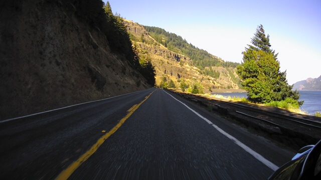 Riding the Columbia Gorge Scenic Byway in southwestern Washington state.