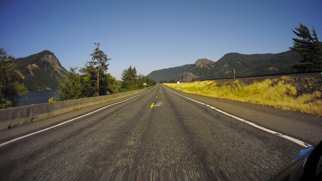 Riding the Columbia Gorge Scenic Byway in southwestern Washington state.