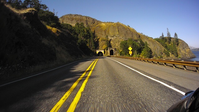 Riding the Columbia Gorge Scenic Byway in southwestern Washington state.