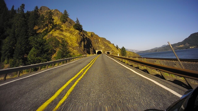 Riding the Columbia Gorge Scenic Byway in southwestern Washington state.