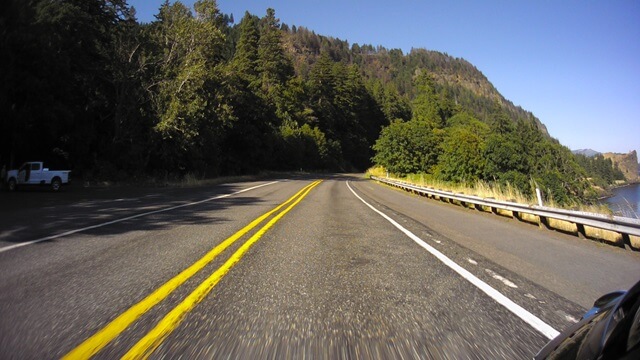 Riding the Columbia Gorge Scenic Byway in southwestern Washington state.