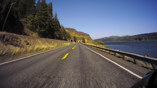 Riding the Columbia Gorge Scenic Byway in southwestern Washington state.