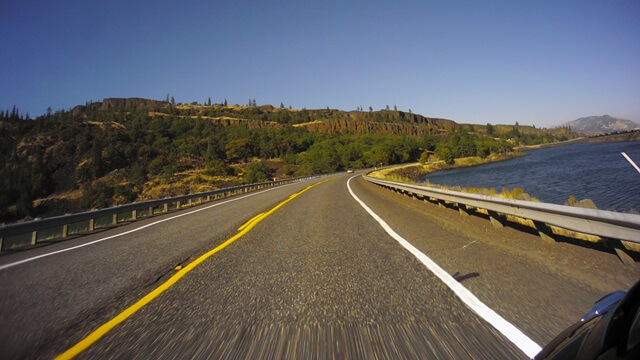 Riding the Columbia Gorge Scenic Byway in southwestern Washington state.