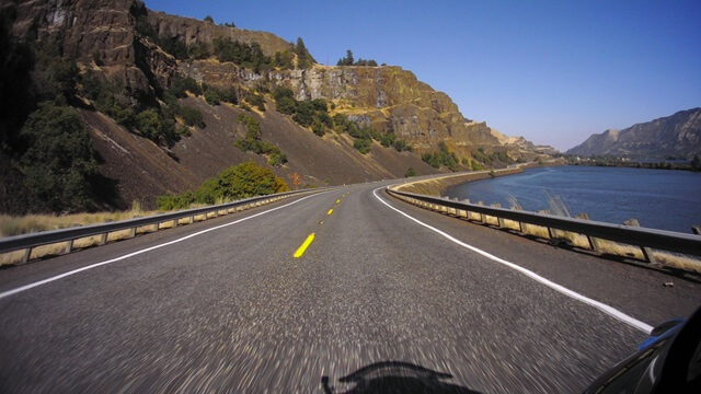 Riding the Columbia Gorge Scenic Byway in southwestern Washington state.