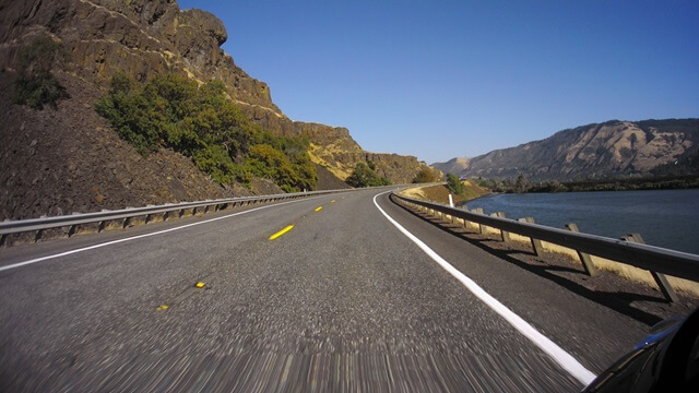 Riding the Columbia Gorge Scenic Byway in southwestern Washington state.