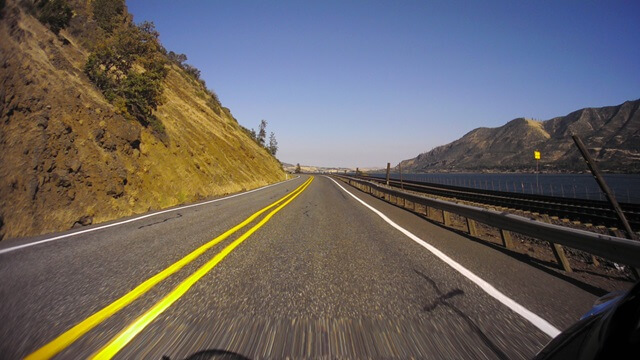 Riding the Columbia Gorge Scenic Byway in southwestern Washington state.