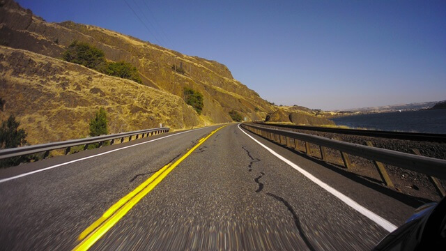 Riding the Columbia Gorge Scenic Byway in southwestern Washington state.