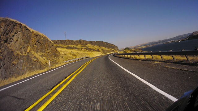 Riding the Columbia Gorge Scenic Byway in southwestern Washington state.