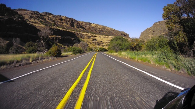 Riding the Columbia Gorge Scenic Byway in southwestern Washington state.