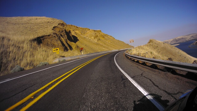 Riding the Columbia Gorge Scenic Byway in southwestern Washington state.