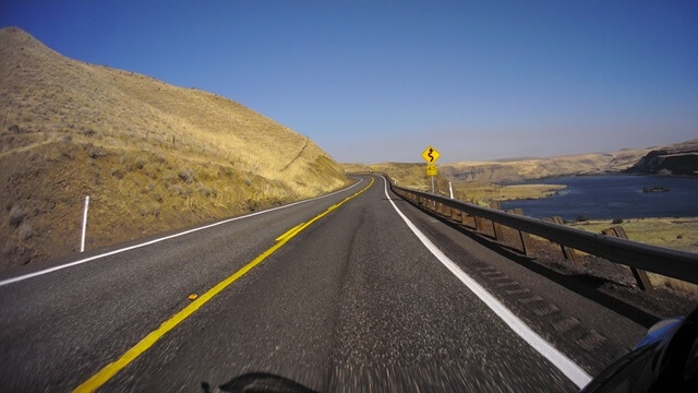 Riding the Columbia Gorge Scenic Byway in southwestern Washington state.