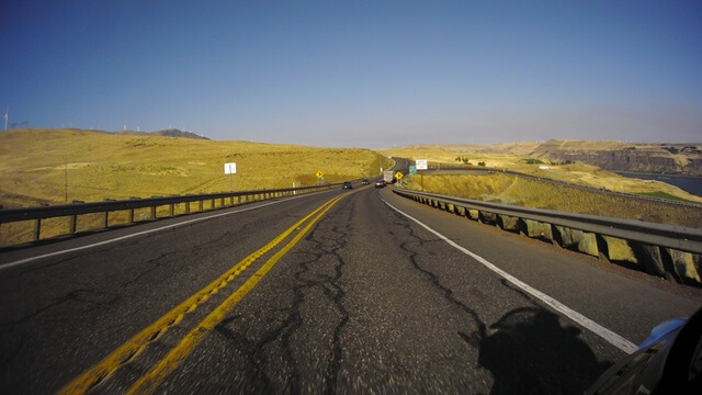 Riding the Columbia Gorge Scenic Byway in southwestern Washington state.