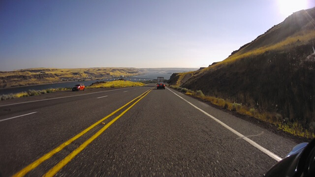 Approaching the bridge over the Columbia River near Maryhill, WA.