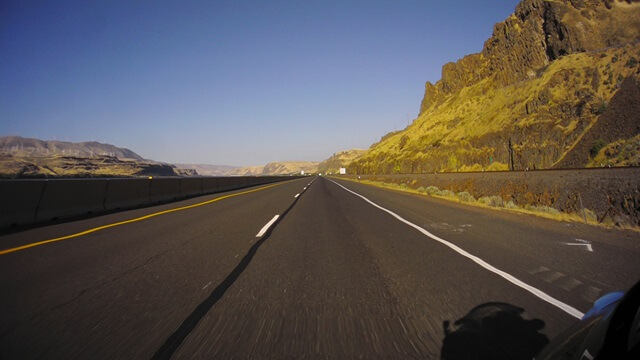 Riding on I-84 along the Columbia River in northwestern Oregon state.