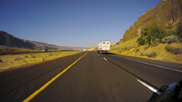 Riding on I-84 along the Columbia River in northwestern Oregon state.