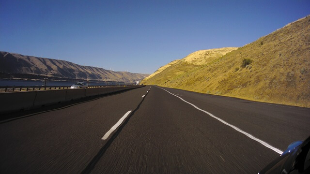 Riding on I-84 along the Columbia River in northwestern Oregon state.