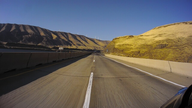 Riding on I-84 along the Columbia River in northwestern Oregon state.